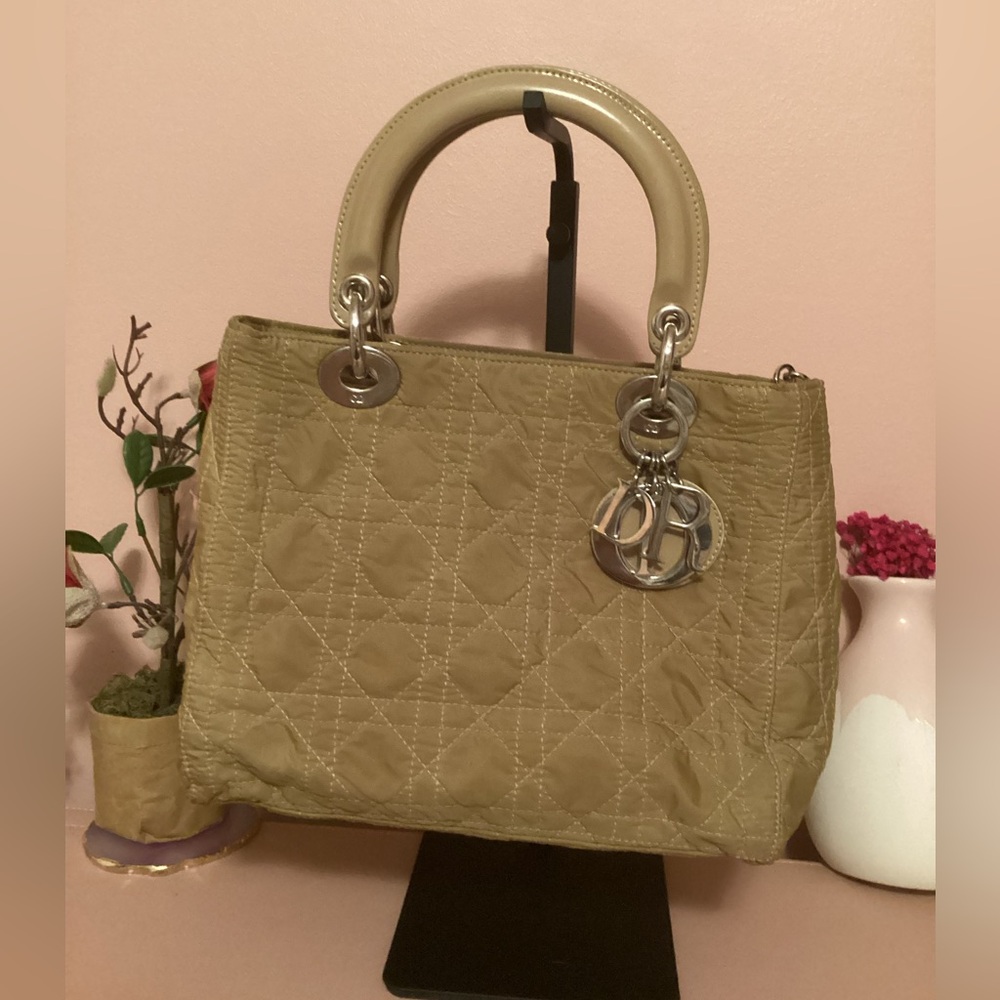 Dior Lady Cannage Beige Nylon Bag